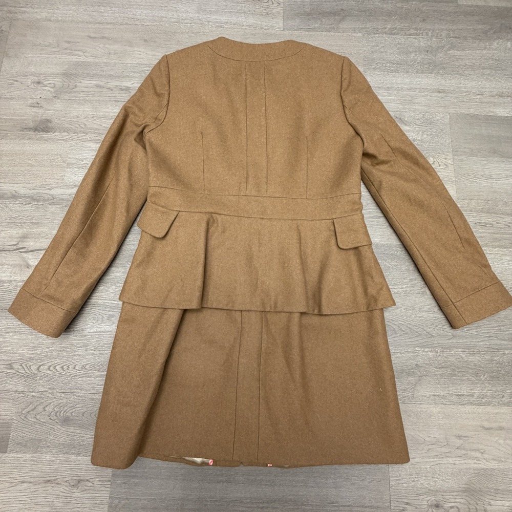 J.Crew Nello Gori Wool Cashmere Blend Peplum Long Coat Womens 6 Camel Brown - Picture 6 of 11